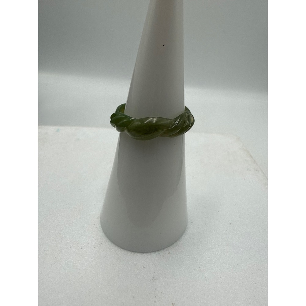 Vintage Hand Carved Dark Green Jadeite Jade Twisted Rope Band Ring Size 7.5